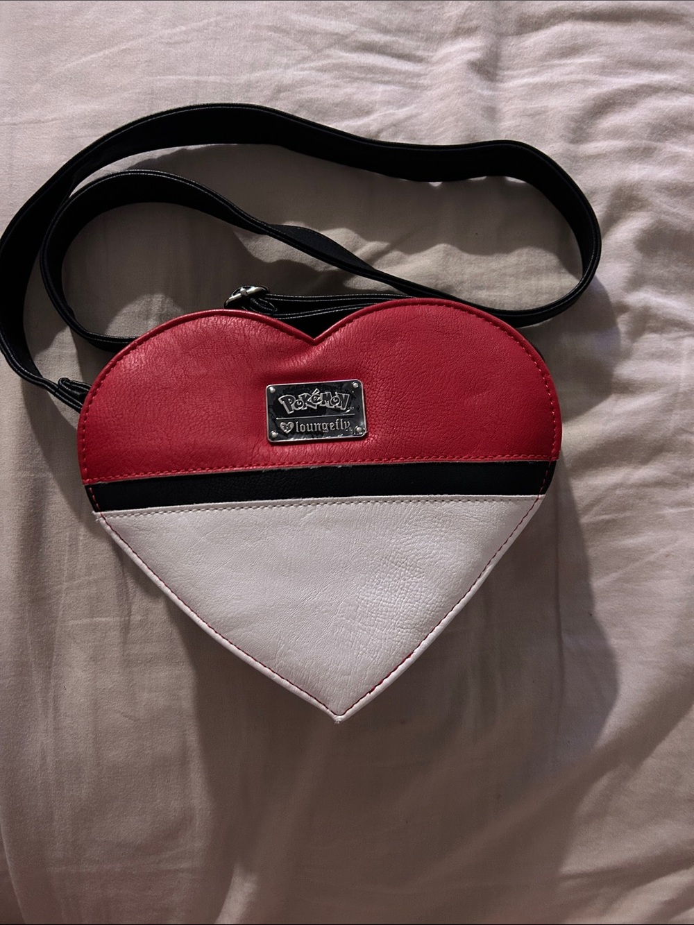 Loungefly Red, White & Black Heart Crossbody Bag - Pokémon Plaque